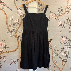 Piamita Pima Black Cotton Square Neck Sundress with Buttons, Medium